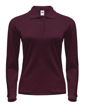 Женская рубашка-поло с длинными рукавами бордовая