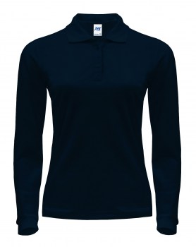 Женская рубашка-поло с длинными рукавами темно-синяя